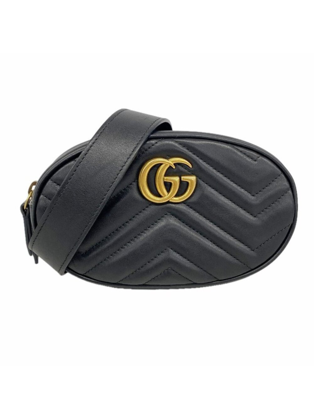 Gucci Waist Bag GG Marmont Leather Black Gold